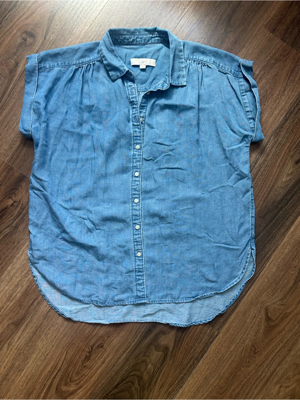 LOFT Light Blue Short-Sleeve Denim Button-Down Shirt